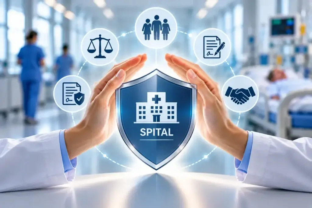 Obligația de securitate a unității sanitare față de pacient – scut cu simbolul spitalului